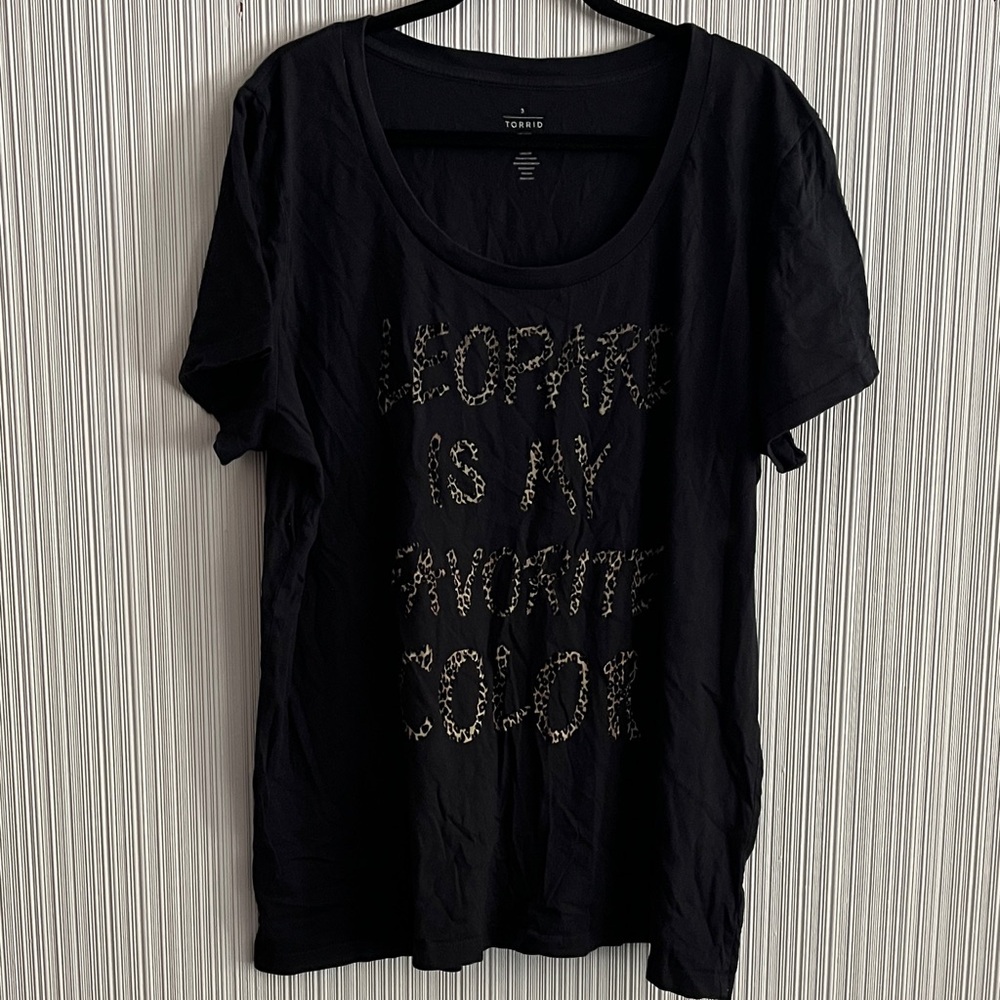 torrid Black Short Sleeve Graphic Tee with Leopard Print Text